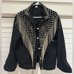 Black Studded Fringe Denim Jacket